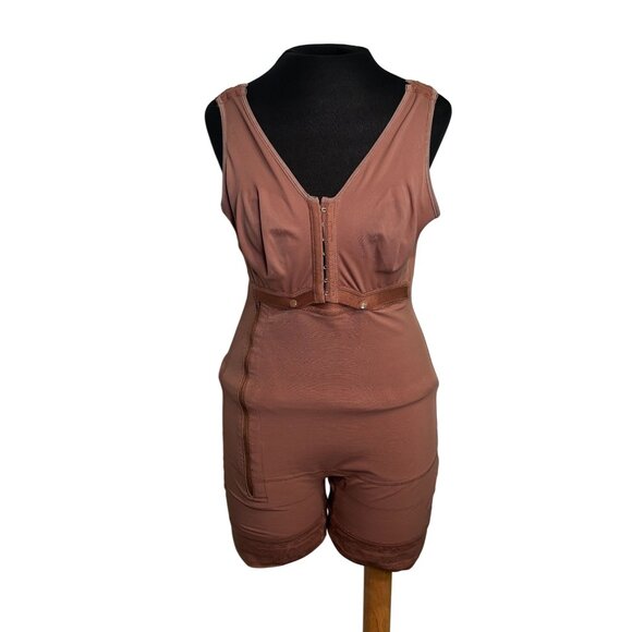 Shapewear Bodysuit With Zipper Front Closure & Adjustable Straps - L - Brown